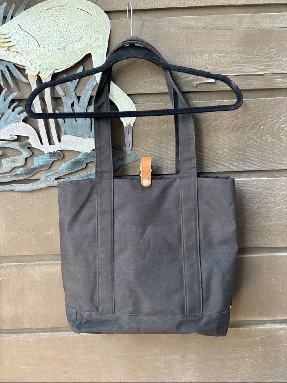 Herschel Supply Company Black Canvas Bag Tote with Tan Leather Strap - Picture 6 of 11